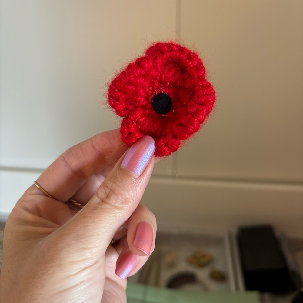 Handmade Red Crochet Flower Brooch